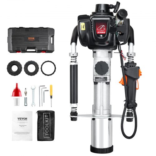 37.77cc Gas-Powered T Post Driver, 4-Stroke Engine Gasoline Fence Piling Pounder, with 3 Post Driving Head(45/55/88 mm) , 1000W Portable Piledriver For Farm, Ranch Fencing, Road Improvements