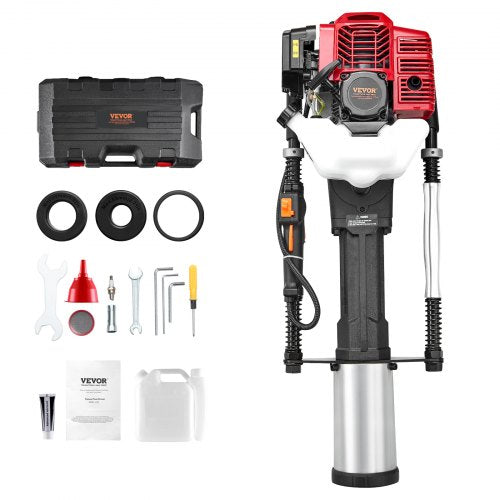 52cc Gas-Powered T Post Driver, 2-Stroke Engine Gasoline Fence Piling Pounder, 1400W Portable Piledriver with 3 Post Driving Head(49/69/100 mm) , For Farm, Ranch Fencing, Road Improvements