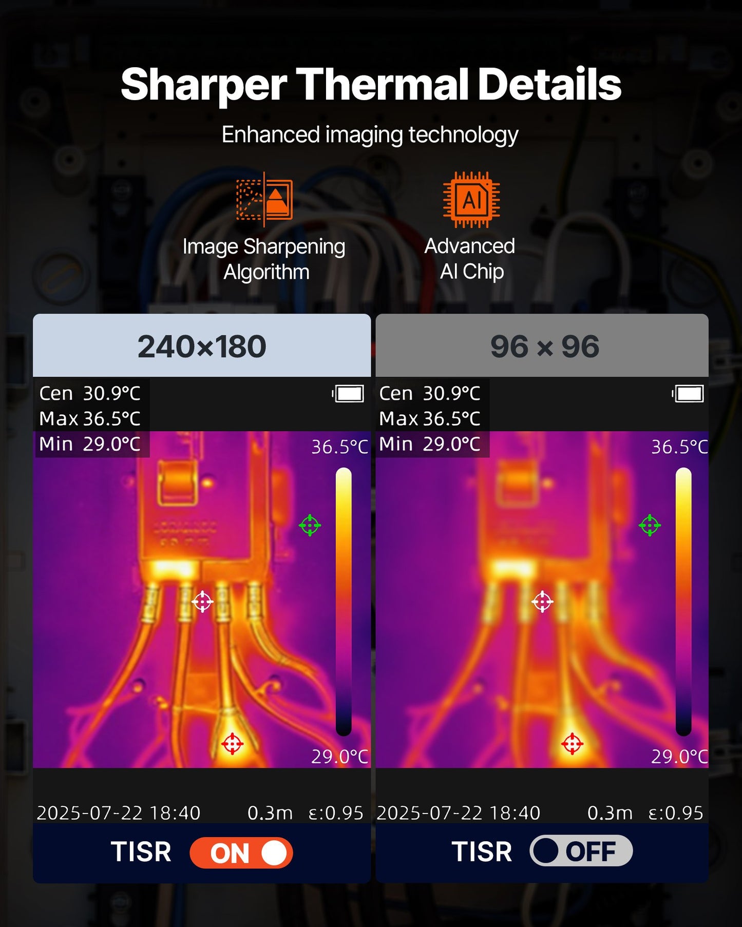 Thermal Camera, TISR Super Resolution 240x180, Thermal Imaging Camera with 2MP Visual Camera, 96x96 IR Resolution, 25HZ Refresh Rate, -4°F to 1022°F, 4 Image Modes & 6 Color Palettes