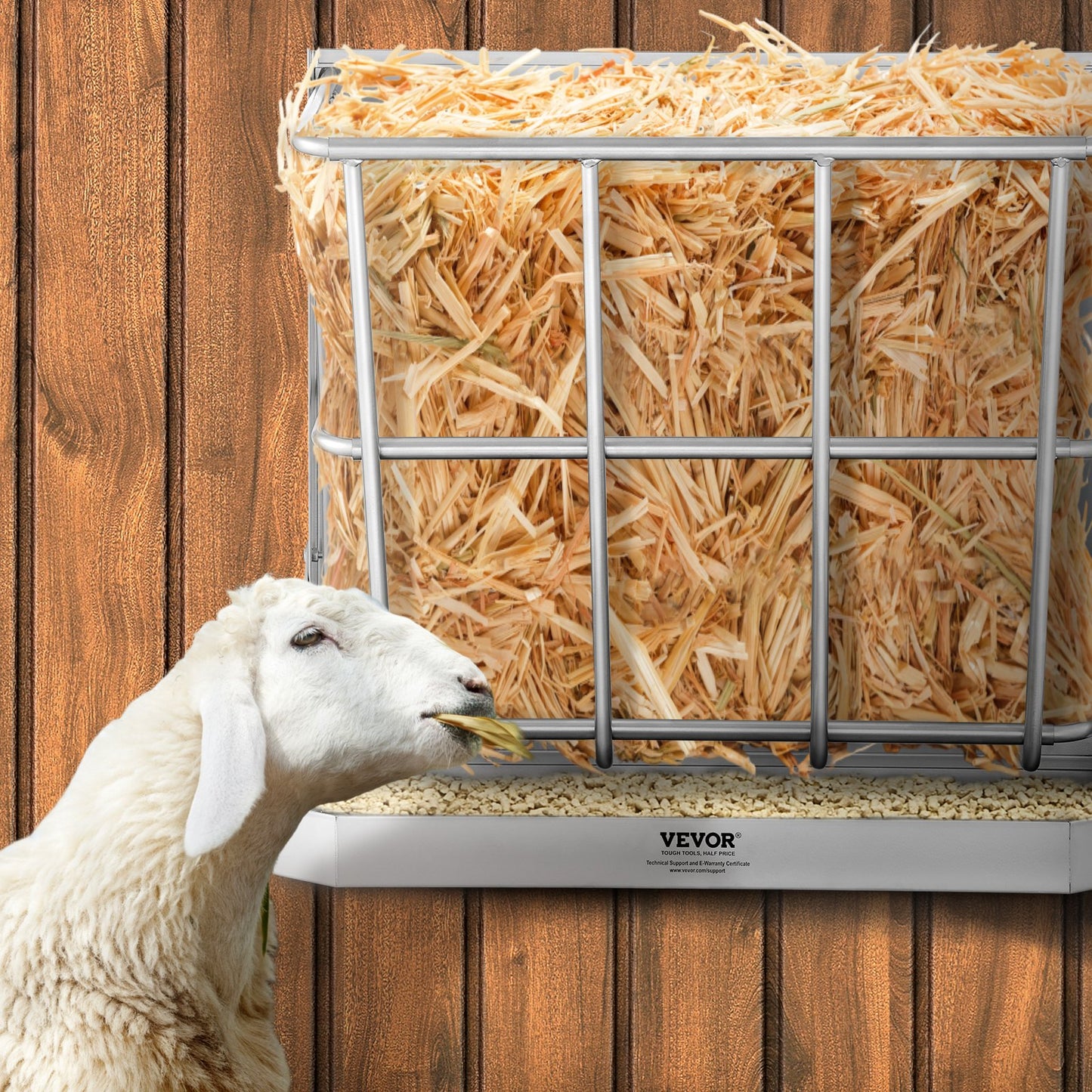 Goat Hay Feeder, 21 Gallons Large Capacity, 2 in 1 Hay and Grain Feeder, Wall Mounted Livestock Feeder with Feed Tray, Multiple Sided Goat Hay Rack, Sturdy Steel Hay Rack for Sheep Horses