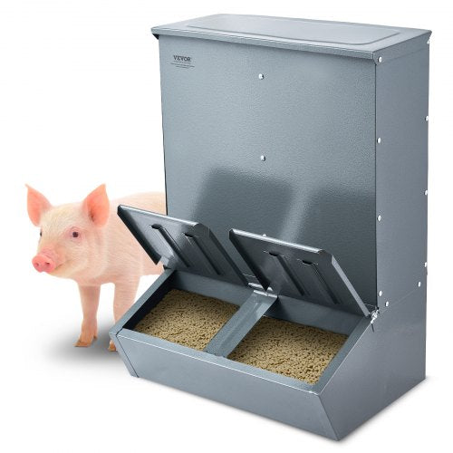 Hog Feeder, 3.7 Bushel Capacity, Double Door Pig Feeder, Heavy Duty Steel Piglets Feeder, Multipurpose Trough Creep Feeder, Outdoor Livestock Feeder Farm Accessory for Feeding up to 8 Hogs