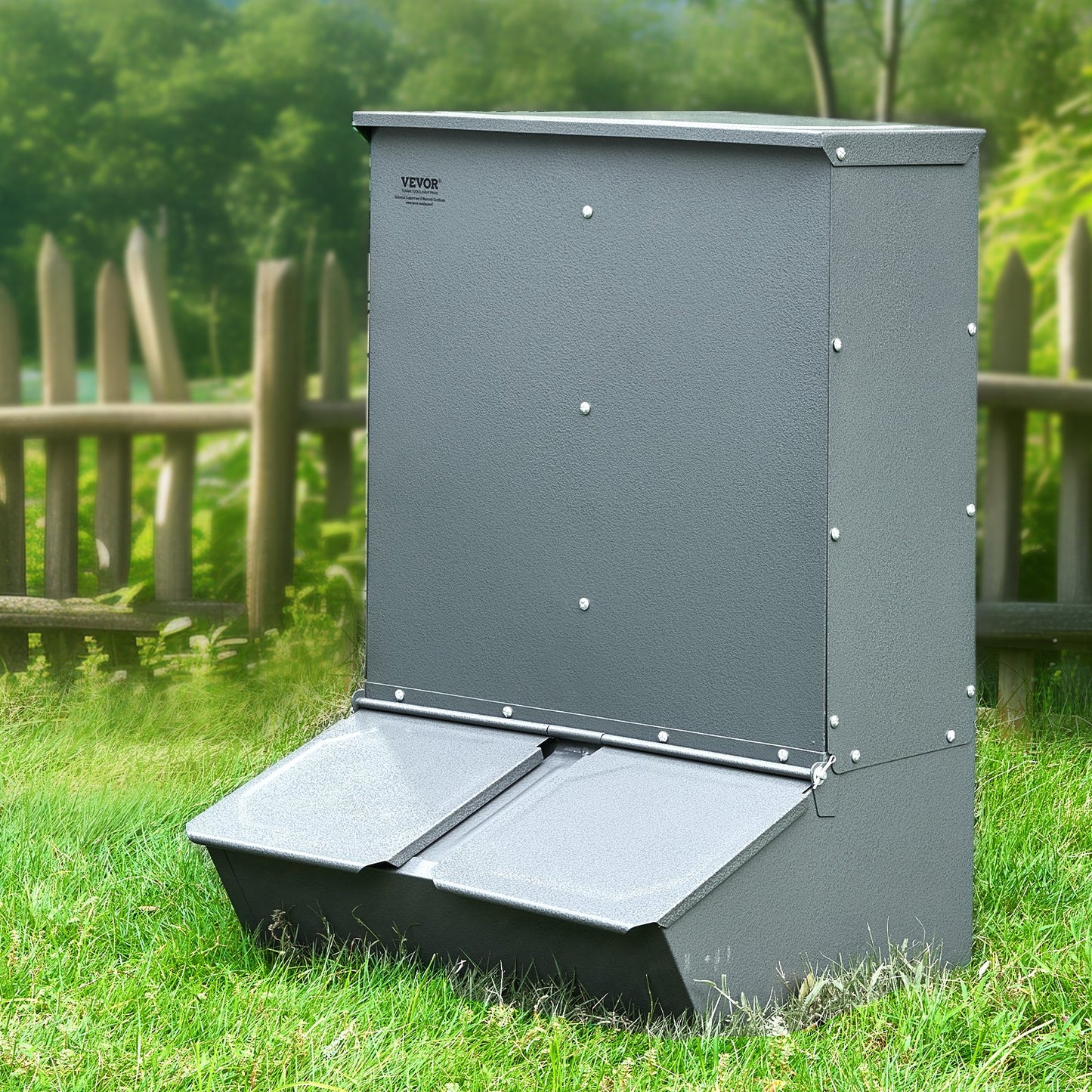 Hog Feeder, 3.7 Bushel Capacity, Double Door Pig Feeder, Heavy Duty Steel Piglets Feeder, Multipurpose Trough Creep Feeder, Outdoor Livestock Feeder Farm Accessory for Feeding up to 8 Hogs