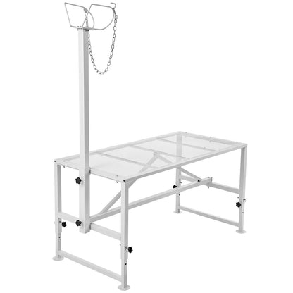 Goat & Sheep Stand, 47x23 inch Livestock Stand, Metal Livestock Milking and Shearing Stand 21" to 33" Adjustable Height, with Headpiece and Nose Loop, 500lbs Loading Weight, White
