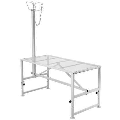 Goat & Sheep Stand, 47x23 inch Livestock Stand, Metal Livestock Milking and Shearing Stand 21" to 33" Adjustable Height, with Headpiece and Nose Loop, 500lbs Loading Weight, White