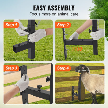 Livestock Trimming Stand, Goat & Sheep Stand 9.37-12.8 inch Adjustable Height 0-5.4 inch Width, Metal Goat Milking and Shearing Stand Attachment Nose Loop Headpiece, Black