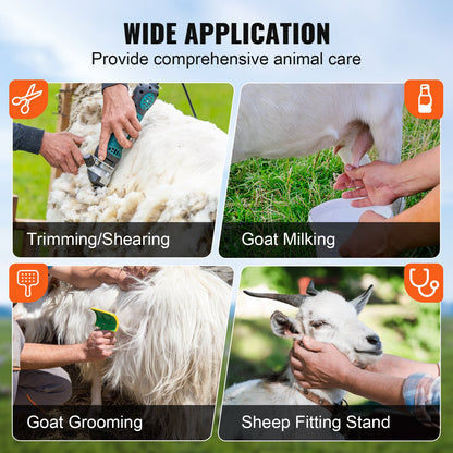 Livestock Trimming Stand, Goat & Sheep Stand 9.37-12.8 inch Adjustable Height 0-5.4 inch Width, Metal Goat Milking and Shearing Stand Attachment Nose Loop Headpiece, Black