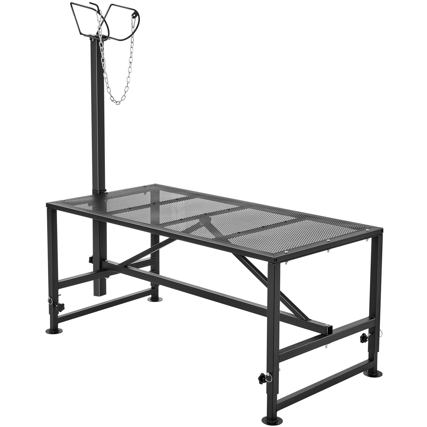 Goat & Sheep Stand, 47x23 inch Livestock Stand, Metal Livestock Milking and Shearing Stand 21" to 33" Adjustable Height, with Headpiece and Nose Loop, 500lbs Loading Weight, Black