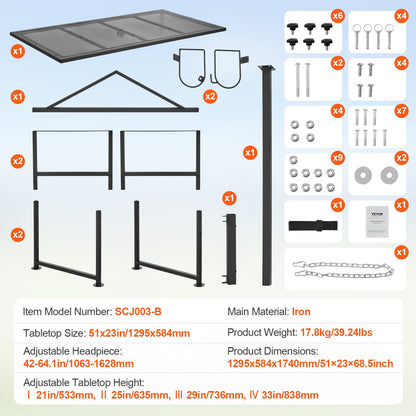 Goat & Sheep Stand, 51x23 inch Livestock Stand, Metal Livestock Milking and Shearing Stand 21" to 33" Adjustable Height, with Headpiece and Nose Loop, 500lbs Loading Weight, Black