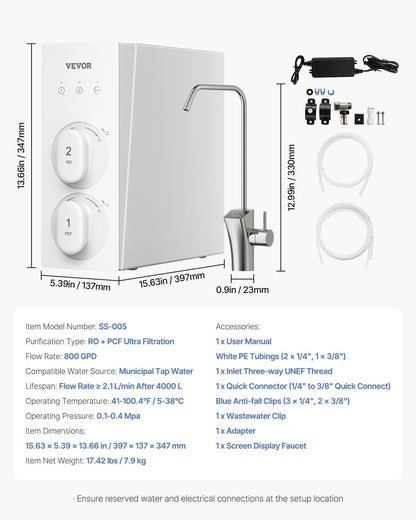 Reverse Osmosis System, 800 GPD 8-stage Tankless Reverse Osmosis Water Filter, NSF Certified TDS Reduction, Under Sink Water Filtration System with Smart Display Faucet, 2:1 Pure to Drain Ratio