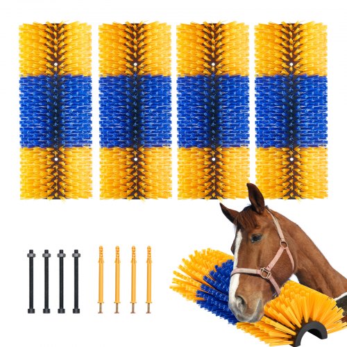 Livestock Scratching Brush, 4 Pcs Horse Brush with 8 Screws, 17.1 x 7.5 in Cow Scratcher, for Back Itch Relief & Keep Cleaning, Grooming & Scratching Post Brush for Horse, Pig, Cattle Supplies
