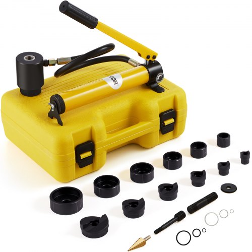 10 Ton Hydraulic Knockout Punch Kit, 1/2" to 2" Conduit Hole Cutter Set, KO Tool Kits with Puncher 6 Piece, Metal Sheet Driver Tools, For Aluminum, Brass, Stainless Steel, Fiberglass and Plastic