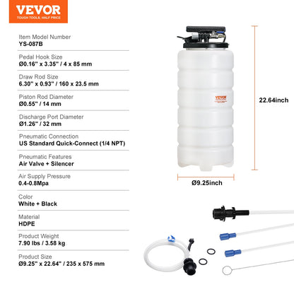 Fluid Extractor, 4 Gallons (15 Liters), Pneumatic/Manual Oil Changer Vacuum Fluid Extractor with Dipstick and Suction Hose, Oil Extractor Change Pump for Automotive Fluids Vacuum Evacuation