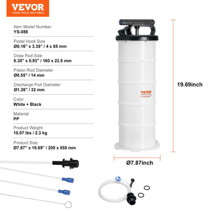 Fluid Extractor, 1.74 Gallons (6.5 Liters), Manual Hand-Operated Oil Changer Vacuum Fluid Extractor with Dipstick and Hose, Oil Extractor Change Pump for Automotive Fluids Vacuum Evacuation
