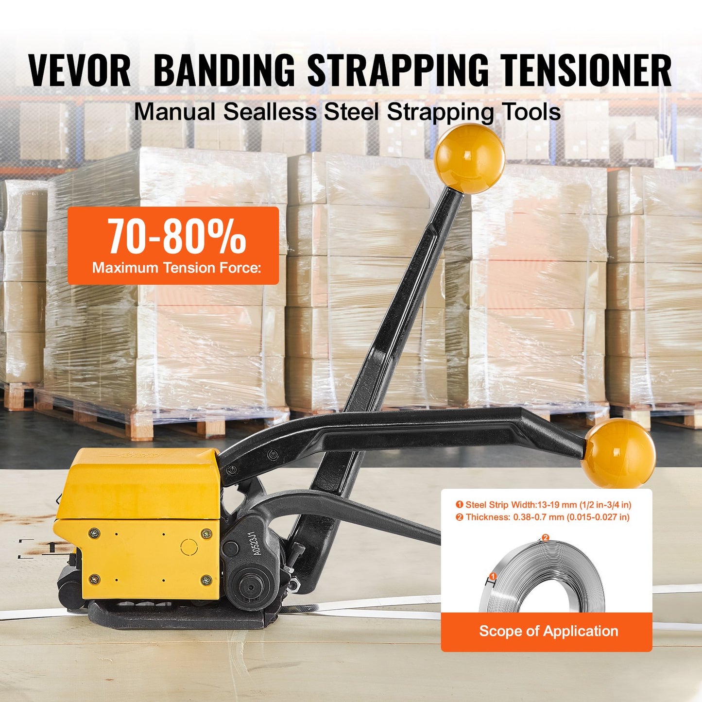 Steel Strapping Tool for 1.3-1.9 cm Width, 3-in-1 (Tensioner, Crimper, Cutter) Manual Belt Packaging Banding Machine Packaging Metal Steel Strapping Banding Tool Machine for Stainless Steel Strap