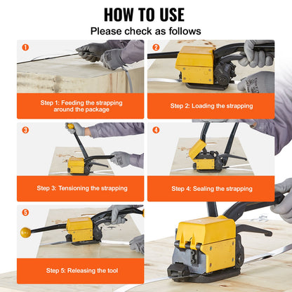 Steel Strapping Tool for 1.3-1.9 cm Width, 3-in-1 (Tensioner, Crimper, Cutter) Manual Belt Packaging Banding Machine Packaging Metal Steel Strapping Banding Tool Machine for Stainless Steel Strap