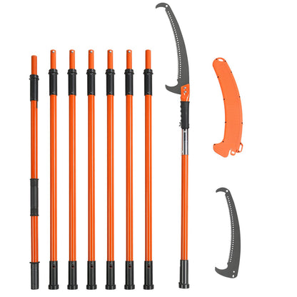 Manual Pole Saw, 2.2 - 8.2 m Extendable Tree Pruner, Sharp Steel Blade High Branches Trimming, Manual Branch Trimmer with Lightweight 2.4 m Fiberglass Handles, for Pruning Palms and Shrubs