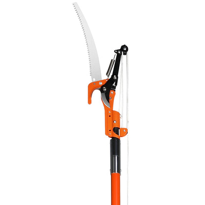 Manual Pole Saw, 2.2-8.2 m Extendable Tree Pruner, Sharp Steel Blade and Scissors High Branches Trimming, Branch Trimmer with Lightweight 2.4 m Fiberglass Handles, for Pruning Palms and Shrubs