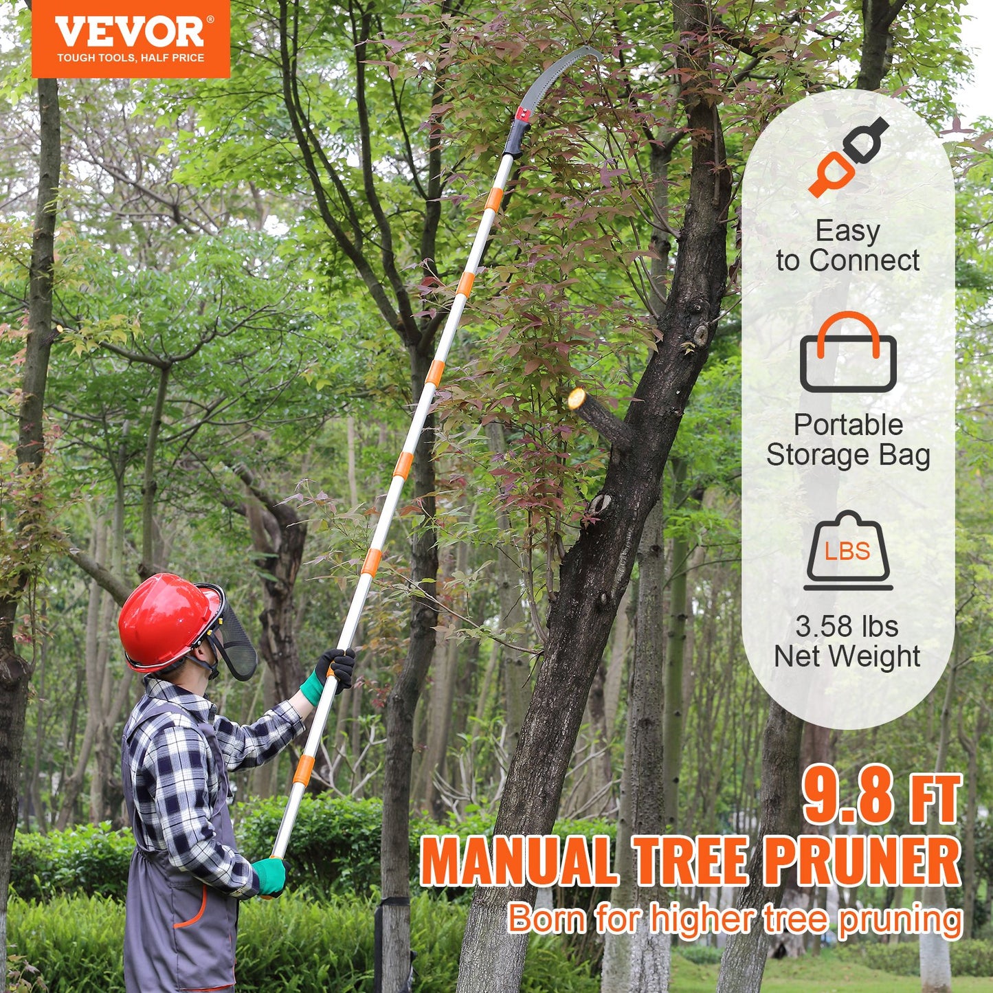 Manual Pole Saw,4.6-9.8 ft Extendable Tree Pruner, Sharp Steel Blade for High Branches Trimming, Manual Branch Trimmer with Lightweight Aluminum Alloy Handle, for Pruning Palms and Shrubs