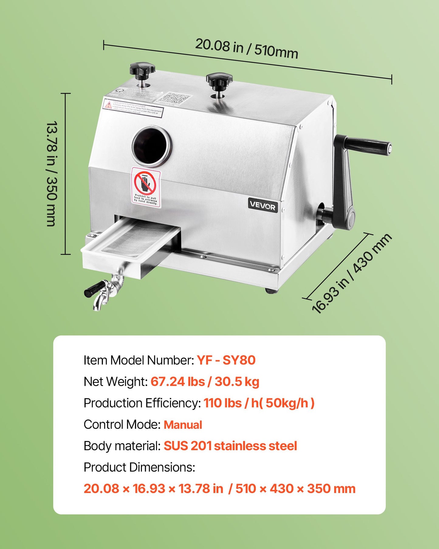 Commercial Sugar Cane Juicer Machine 50 kg/h Output 3 Rollers 62 mm Inlet