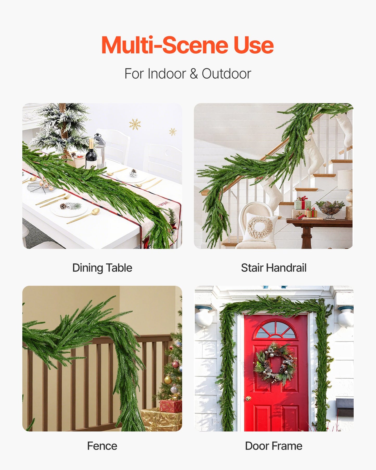 Christmas Garland, 1524 mm Realistic Norfolk Pine Garland, Evergreen Real Touch Artificial Faux Greenery Garlands, for Holiday Indoor Outdoor Xmas Decoration on Table, Mantel, and Fireplace