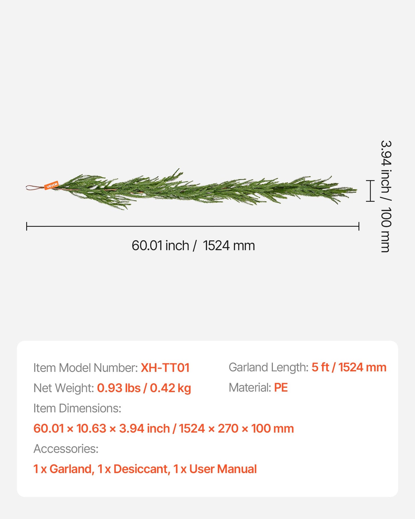 Christmas Garland, 1524 mm Realistic Norfolk Pine Garland, Evergreen Real Touch Artificial Faux Greenery Garlands, for Holiday Indoor Outdoor Xmas Decoration on Table, Mantel, and Fireplace