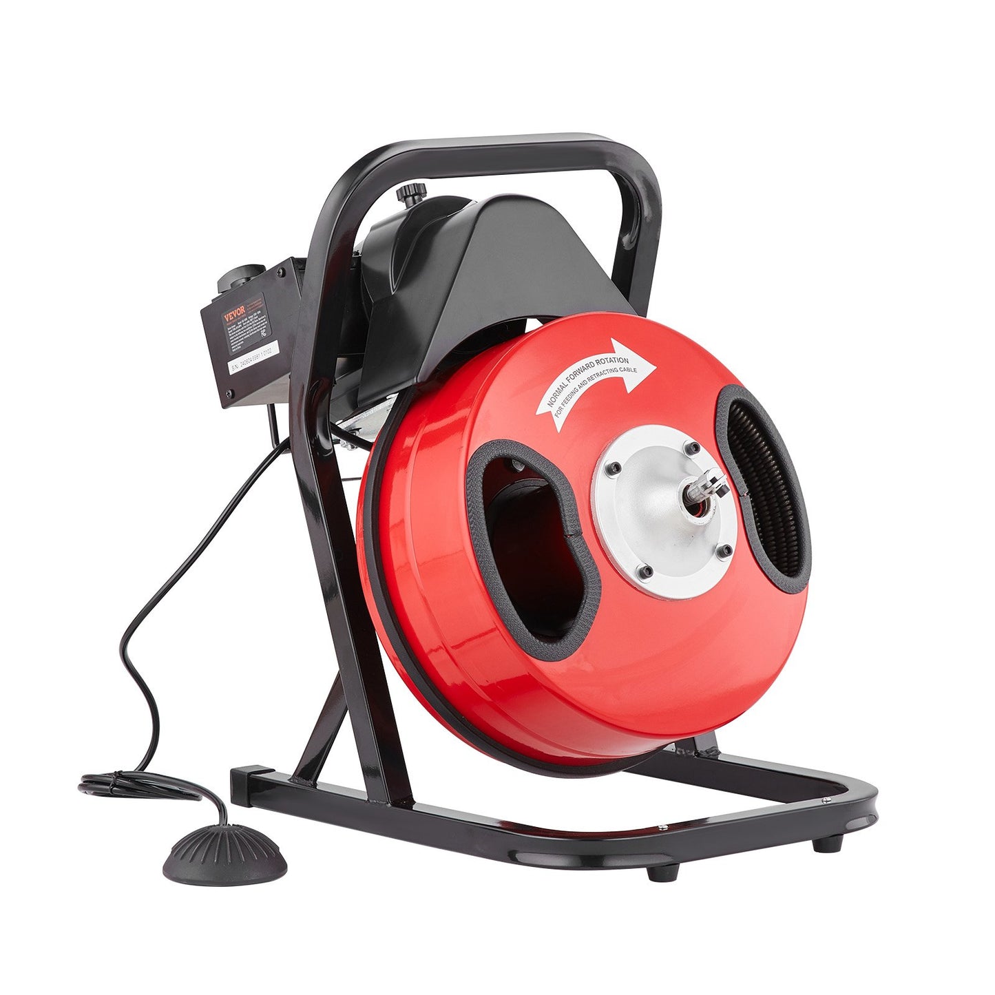 Drain Cleaner Machine 50FT x 1/2 Inch, Manual Feed Sewer Snake Auger - with 4 Cutters & Air-activated Foot Switch for 2" to 4" Pipes