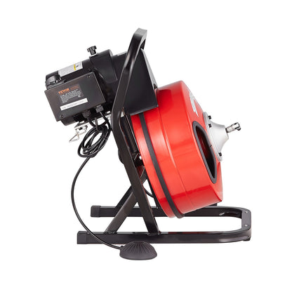 Drain Cleaner Machine 50FT x 1/2 Inch, Manual Feed Sewer Snake Auger - with 4 Cutters & Air-activated Foot Switch for 2" to 4" Pipes