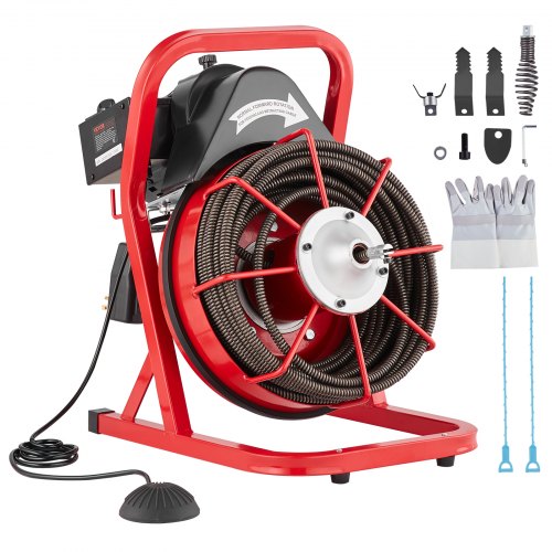 Drain Cleaner Machine 75FT x 1/2 Inch, Sewer Snake Auger Manual Feed, 370W Electric Drain Cleaning Machine with 4 Cutters & Air-activated Foot Switch for 2" to 4" Pipes