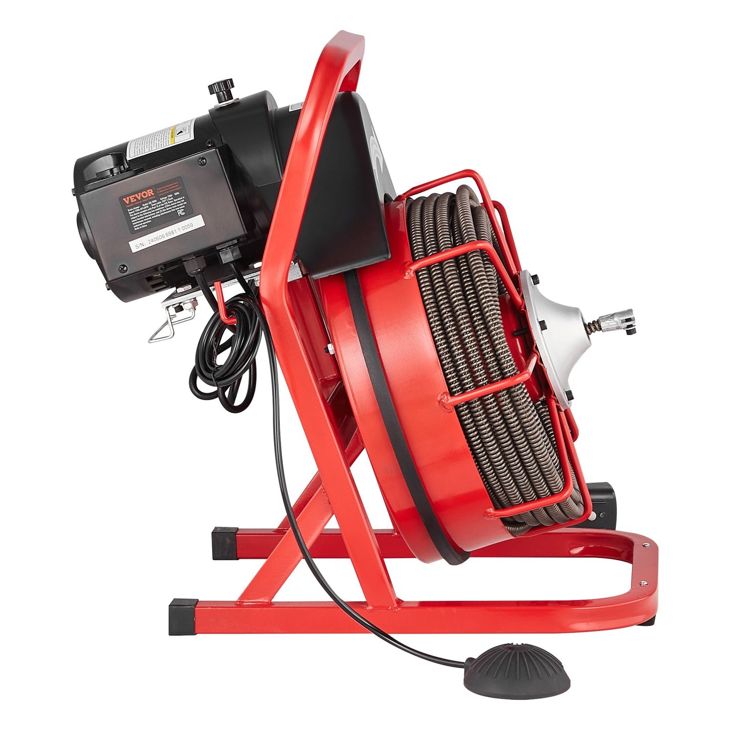 Drain Cleaner Machine 75FT x 1/2 Inch, Sewer Snake Auger Manual Feed, 370W Electric Drain Cleaning Machine with 4 Cutters & Air-activated Foot Switch for 2" to 4" Pipes