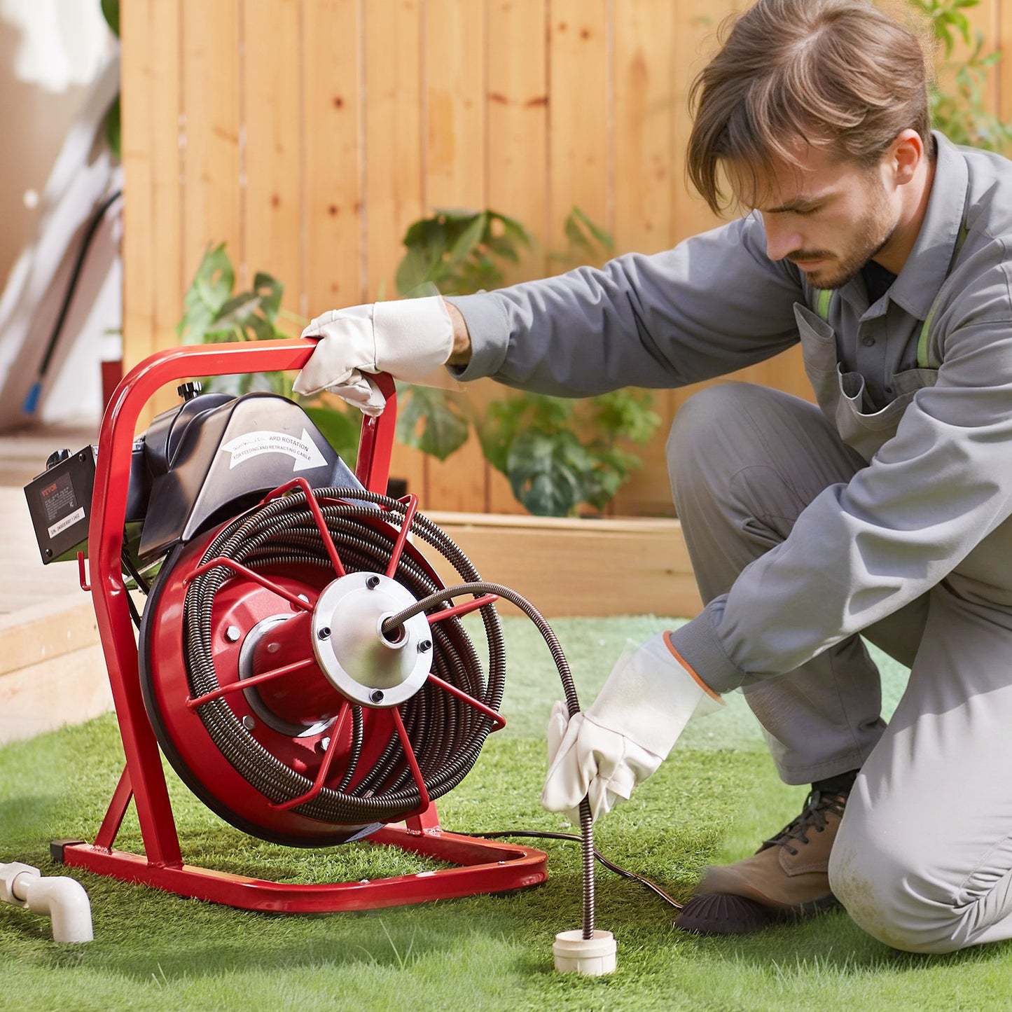 Drain Cleaner Machine 50FT x 3/8 Inch, Sewer Snake Auger Manual Feed, 250W Electric Drain Cleaning Machine with 4 Cutters & Air-activated Foot Switch for 2" to 4" Pipes