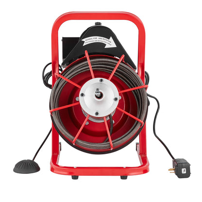 Drain Cleaner Machine 50FT x 3/8 Inch, Sewer Snake Auger Manual Feed, 250W Electric Drain Cleaning Machine with 4 Cutters & Air-activated Foot Switch for 2" to 4" Pipes
