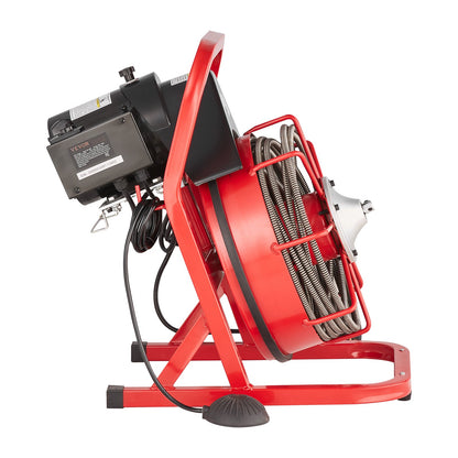 Drain Cleaner Machine 50FT x 3/8 Inch, Sewer Snake Auger Manual Feed, 250W Electric Drain Cleaning Machine with 4 Cutters & Air-activated Foot Switch for 2" to 4" Pipes