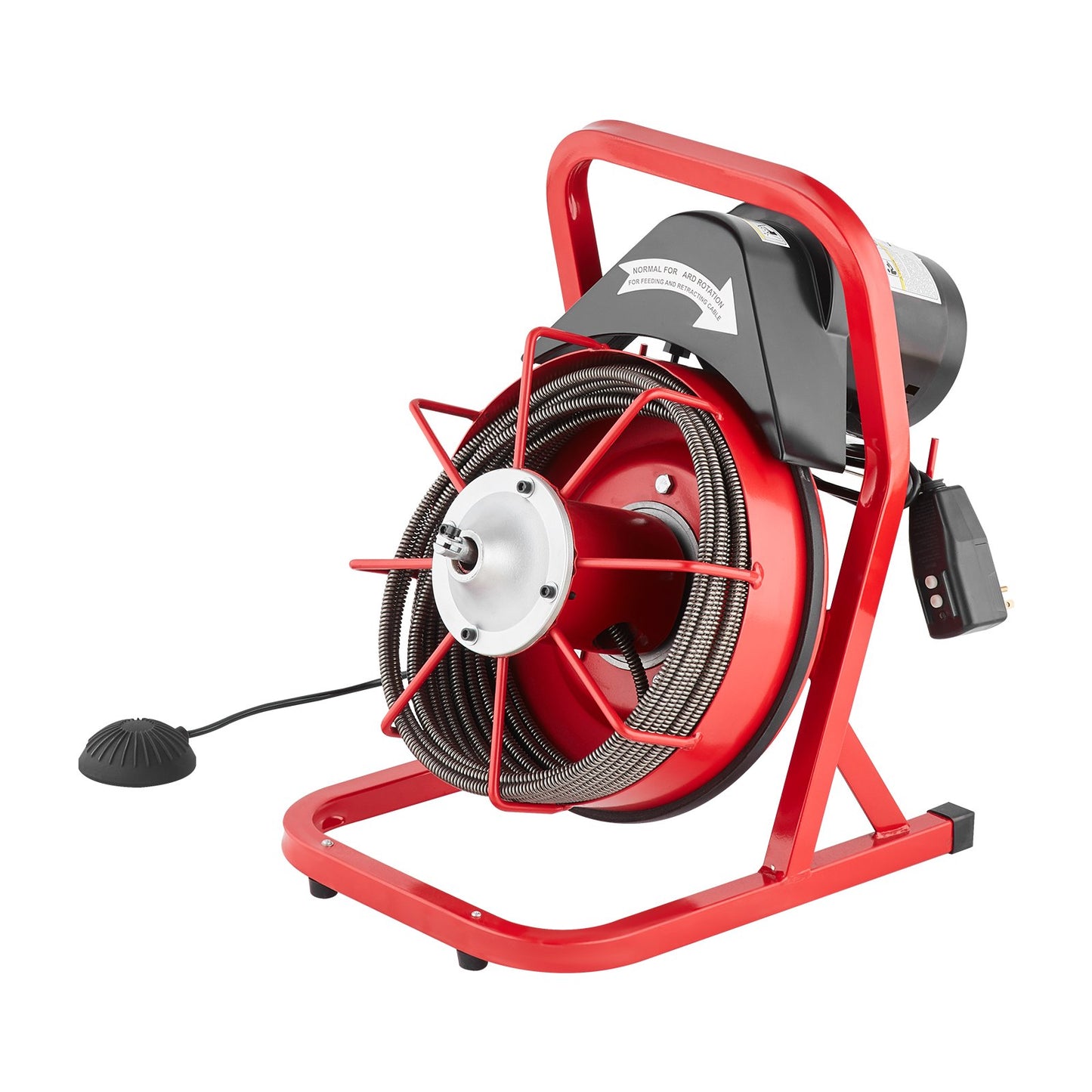 Drain Cleaner Machine 50FT x 3/8 Inch, Sewer Snake Auger Manual Feed, 250W Electric Drain Cleaning Machine with 4 Cutters & Air-activated Foot Switch for 2" to 4" Pipes