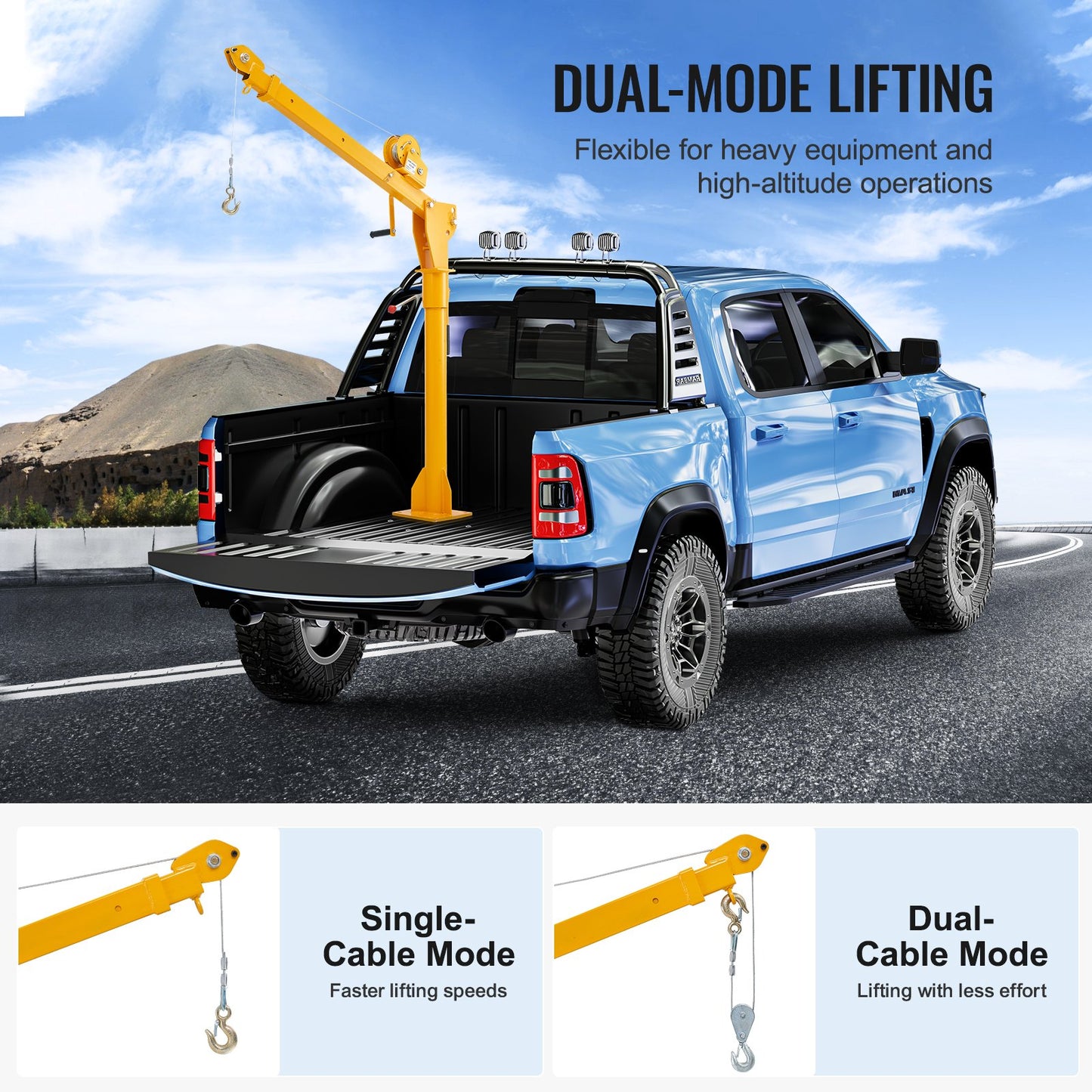 Pickup Truck Crane, Folding Truck-Mounted Bed Crane with 1100 lbs Manual Winch, Steel Pickup Truck Jib Crane Hoist 360 Degrees Swivel for Lifting Goods in Construction, Forestry, and Factory
