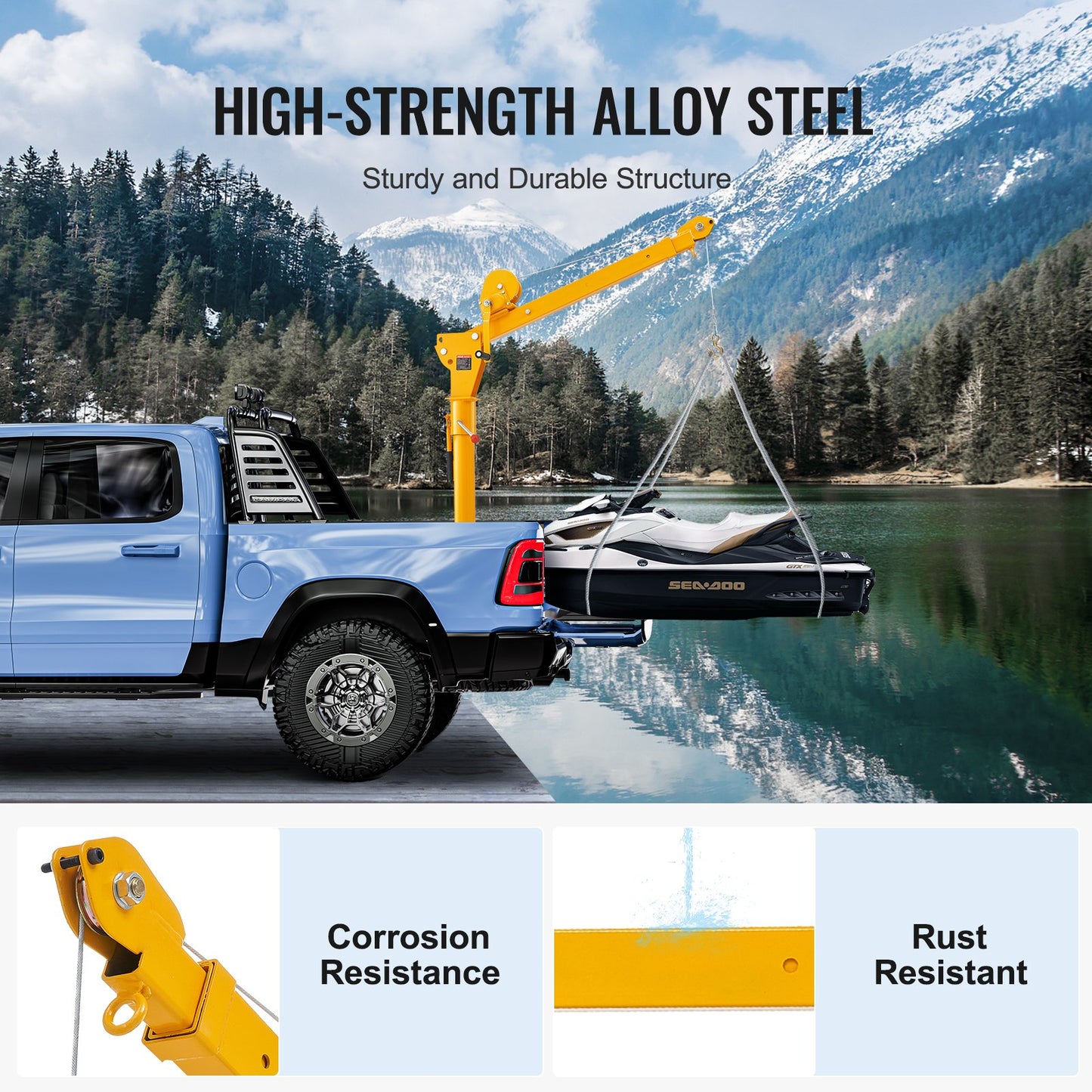 Pickup Truck Crane, Folding Truck-Mounted Bed Crane with 1100 lbs Manual Winch, Steel Pickup Truck Jib Crane Hoist 360 Degrees Swivel for Lifting Goods in Construction, Forestry, and Factory