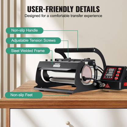 Värmepress för tumlare, 11-30oz muggpress, värms upp snabbt och jämnt, tumlarpress med sublimeringspapper, tejp och handskar, temperatur- och tidsinställning, för sublimeringstumlare, koppar, muggar, svart