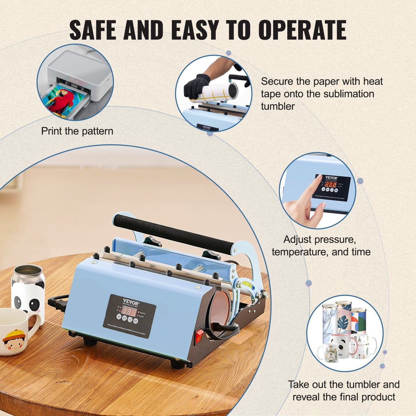 Tumbler värmepressmaskin 311,8-850,5 g muggpress sublimeringstumbler blå
