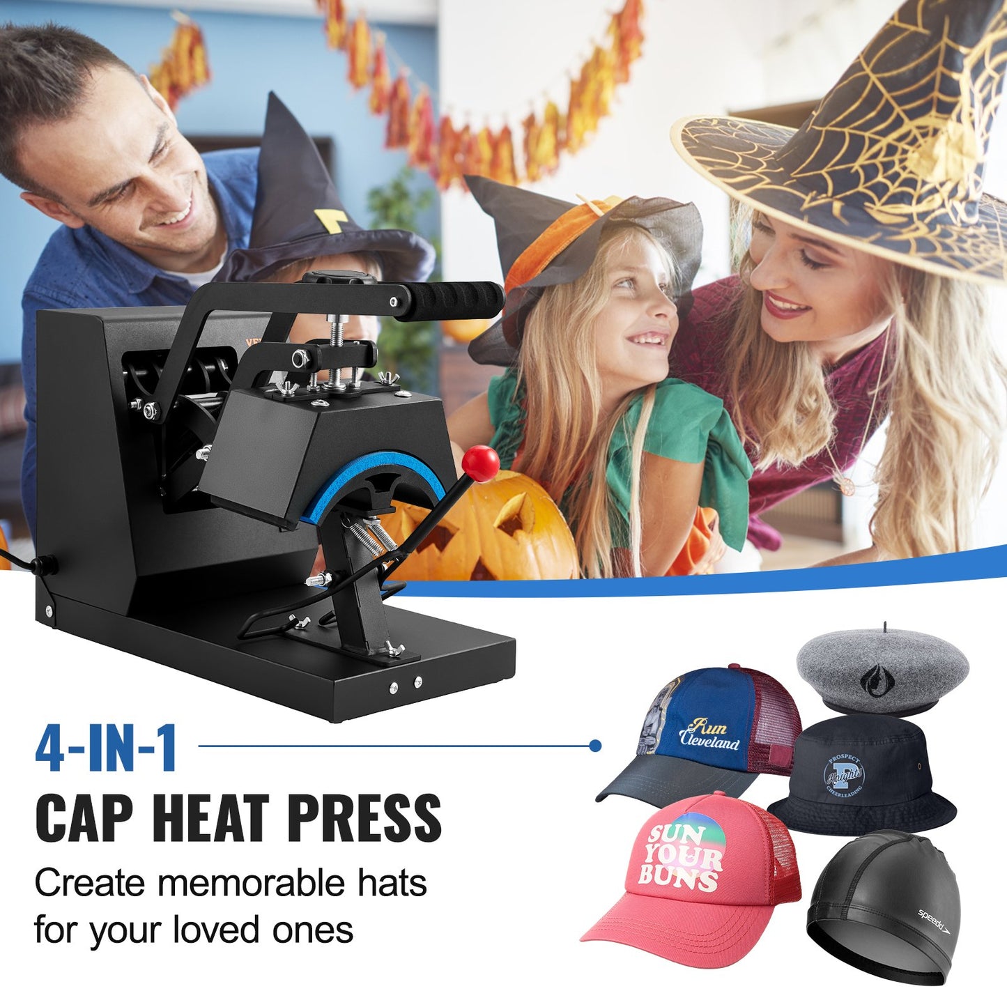 Hat Heat Press, 4-in-1 Cap Heat Press Machine, 15.24 x 7.6 cm Clamshell Sublimation Transfer, LCD Digital Timer Temperature Control with 4pcs Curved Heating Elements (15.24 x 7.6/17x6.86/17x6.86/20.57x8.89 cm)