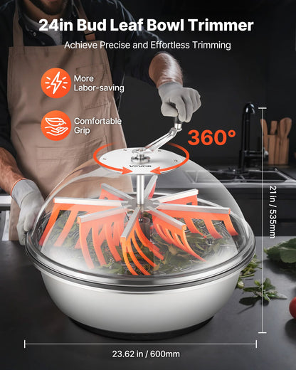 Bud Leaf Bowl Trimmer, 600 mm Manual Bud Trimmer, with Sharp Stainless Steel Blades, Visual Cutting, Wet & Dry Hydroponic Cutting Machine, Twisted Spin Cut for Plants Leaves Buds Flowers