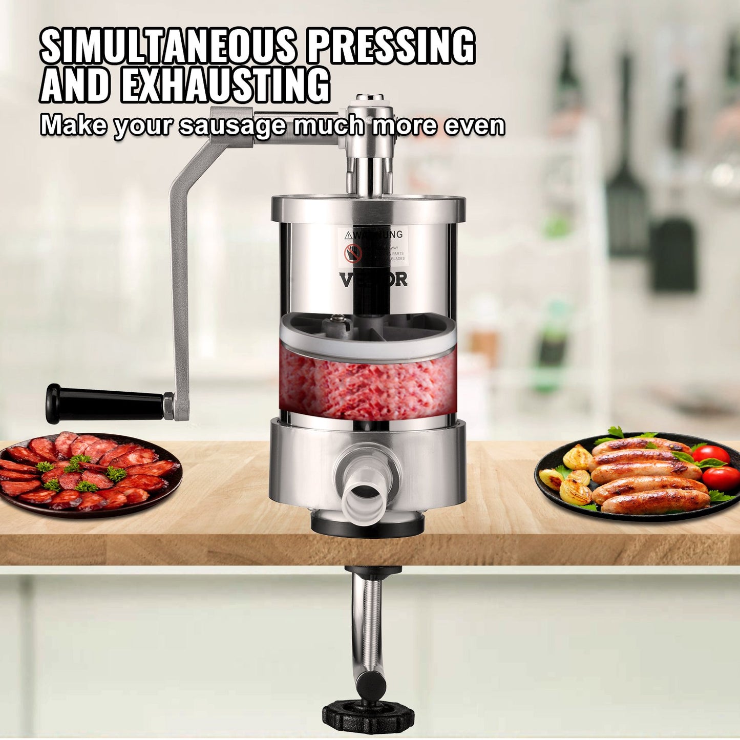 Sausage Stuffer, 2.5LBS/1.5L Capacity, 304 Stainless Steel Vertical Sausage Stuffer, Sausage Filling Machine with 3 Stuffing Tubes, Suction Base and Manual Crank for Household or Commercial Use