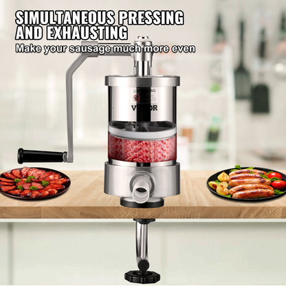 Sausage Stuffer, 2.5LBS/1.5L Capacity, 304 Stainless Steel Vertical Sausage Stuffer, Sausage Filling Machine with 3 Stuffing Tubes, Suction Base and Manual Crank for Household or Commercial Use