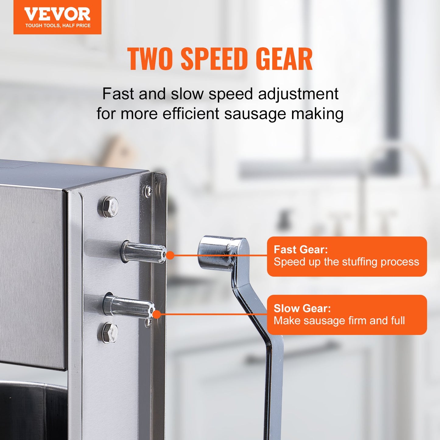 Manual Sausage Stuffer, 15 L / 30 LBS Vertical Sausage Machine, Dual-Speed Meat Stuffer, Made of Food-Grade 304 Stainless Steel, Includes 5 Stuffing Tubes, for Home Kitchen Restaurant Commercial