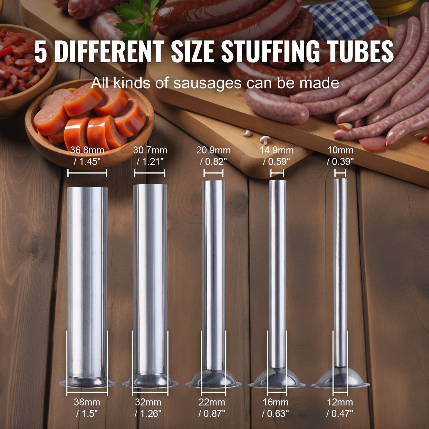 Manual Sausage Stuffer, 15 L / 30 LBS Vertical Sausage Machine, Dual-Speed Meat Stuffer, Made of Food-Grade 304 Stainless Steel, Includes 5 Stuffing Tubes, for Home Kitchen Restaurant Commercial
