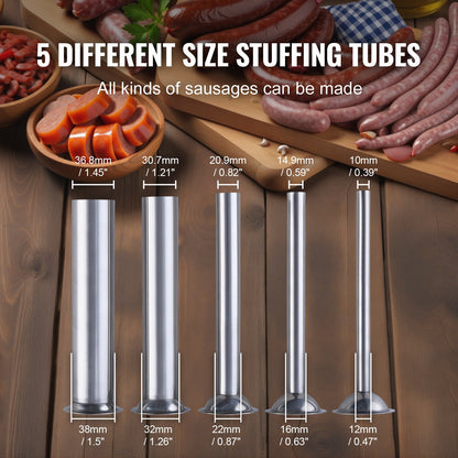 Manual Sausage Stuffer, 15 L / 30 LBS Vertical Sausage Machine, Dual-Speed Meat Stuffer, Made of Food-Grade 304 Stainless Steel, Includes 5 Stuffing Tubes, for Home Kitchen Restaurant Commercial