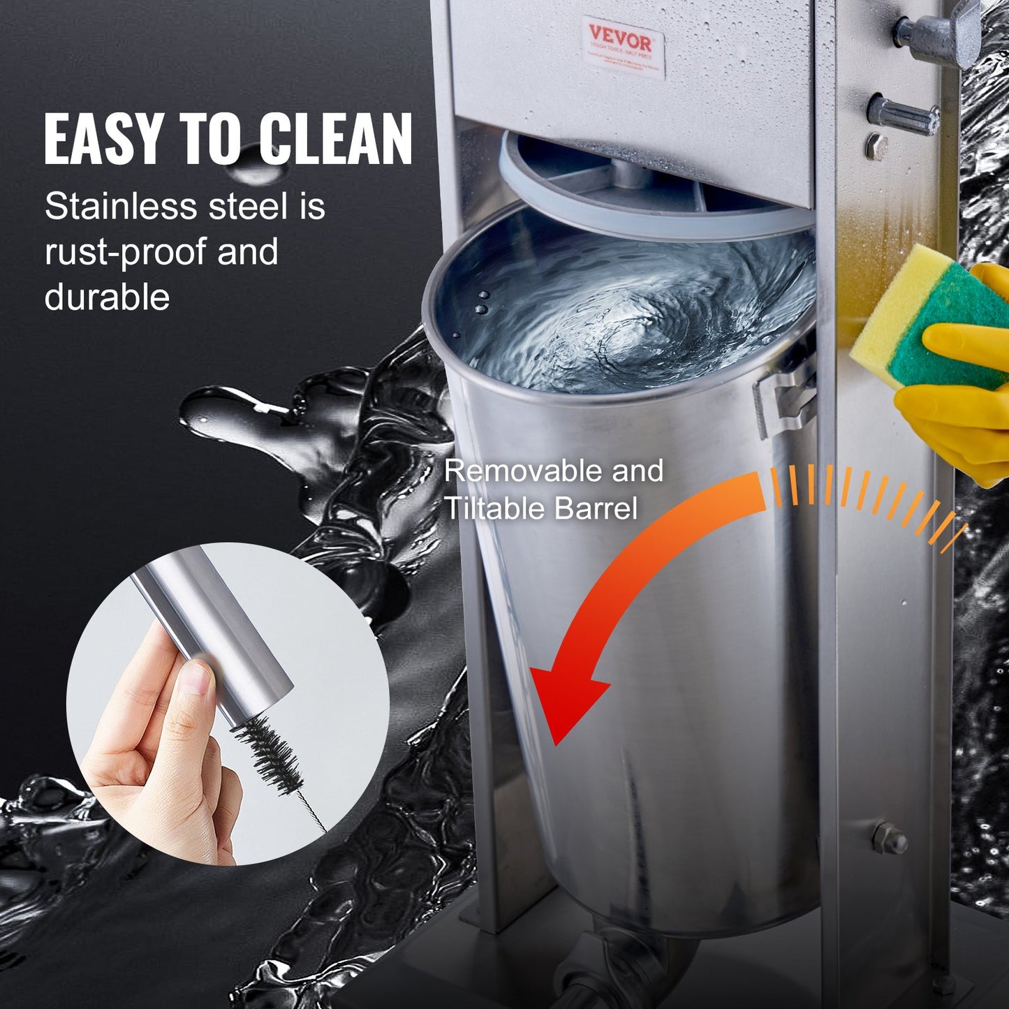 Manual Sausage Stuffer, 15 L / 30 LBS Vertical Sausage Machine, Dual-Speed Meat Stuffer, Made of Food-Grade 304 Stainless Steel, Includes 5 Stuffing Tubes, for Home Kitchen Restaurant Commercial