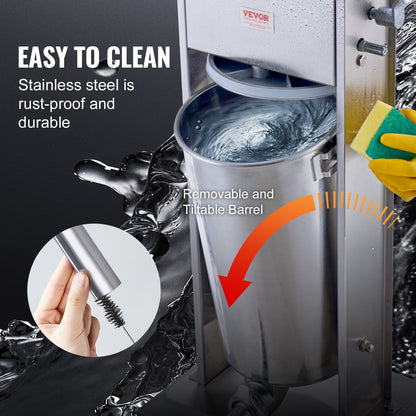 Manual Sausage Stuffer, 15 L / 30 LBS Vertical Sausage Machine, Dual-Speed Meat Stuffer, Made of Food-Grade 304 Stainless Steel, Includes 5 Stuffing Tubes, for Home Kitchen Restaurant Commercial