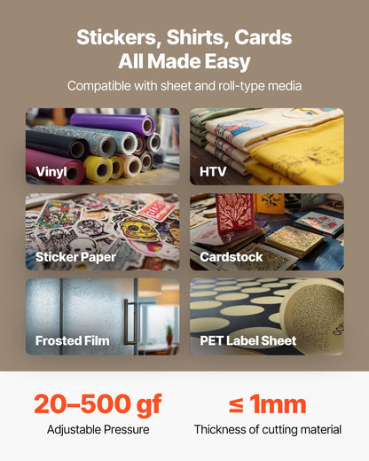 Vinyl Cutter Machine, 720 mm Max Feed Width, Dual Blades, Adjustable Force and Speed, LED Display, Vinyl Plotter Cutter Printer Bundle with Sticker Sheets, Transfer Film, Signmaster Software