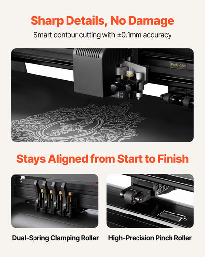 Vinyl Cutter Machine, 870 mm Max Feed Width, Dual Blades, Adjustable Force and Speed, LED Display, Vinyl Plotter Cutter Printer Bundle with Sticker Sheets, Transfer Film, Signmaster Software