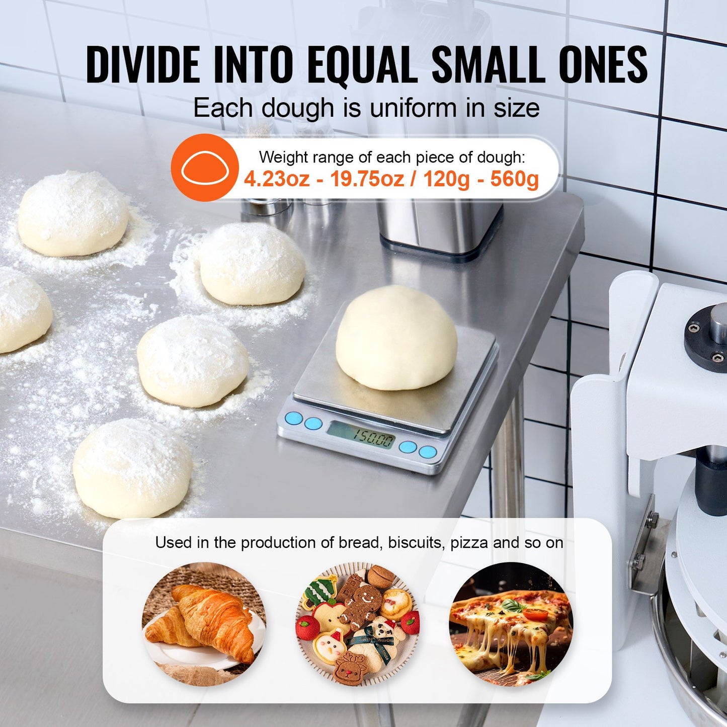 Dough Divider Rounder, 10PCS Manual Dough Equal Divider Machine, 4.23oz - 19.75oz Hand Press Dough Cutter with 304 Stainless Steel Tray and Blade, Bread Maker for Bakery, Restaurant, Commercial