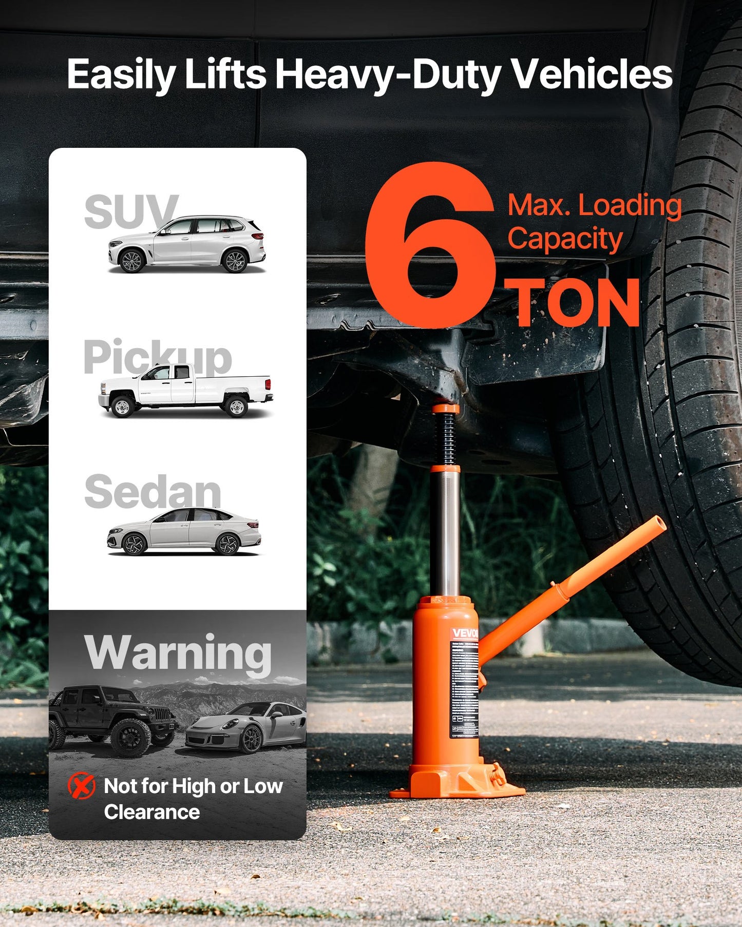 Hydraulic Bottle Jack, 6 Ton Load Capacity, 195-375 mm Lifting Range, Heavy Duty Hydraulic Welded Bottle Jack for Car, SUV, Pickup, Auto Repair, House Lift and Agricultural Equipment, Orange